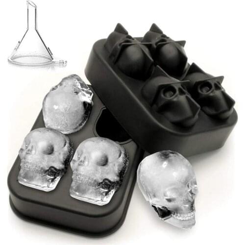 4-Cavity Silicone Ice Cube Maker Mold 3D Skull Shape Creative DIY Chocolate Mold Ice Tray Enjoy Cool Drinks