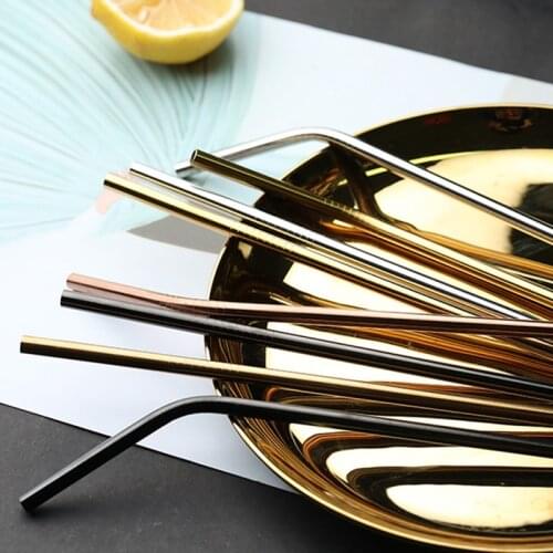 4Pcs Reusable 304 Stainless Steel Metal Smoothies Drinking Straight Straws High Quality Tube Cleaning Brush Bar Party Accessory