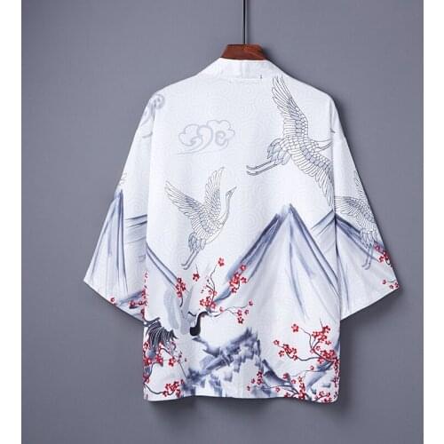#5042 Summer White Kimono Jacket Men Outerwear Chinese Style Vintage Casual Sunscreen Coat Men Thin Loose Open Stitch Harajuku