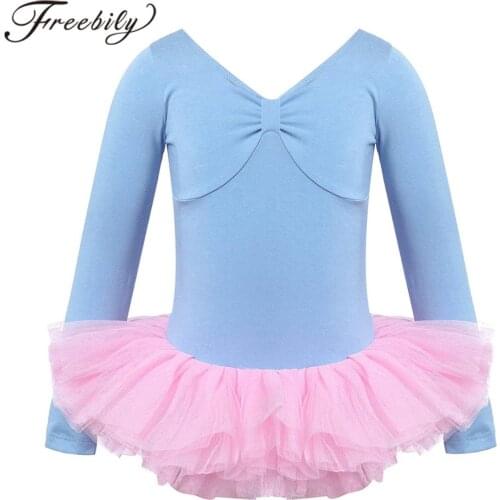 Ballet Dress Gymnastics Leotards For Girls Kids Long Sleeve Cotton Dancewear Ballet Leotard Tutu Dress Ballerina Party Costumes