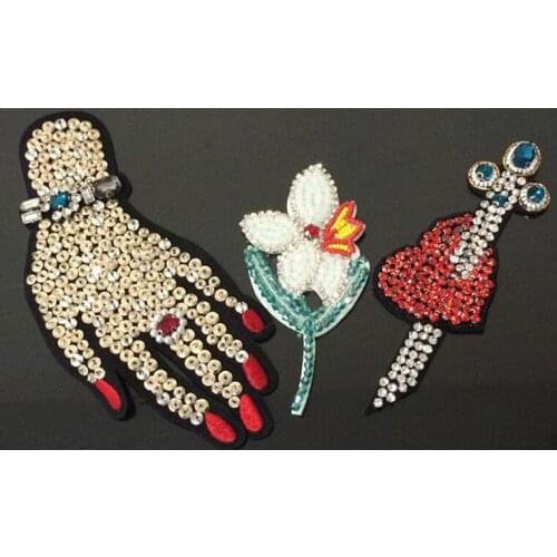 High-end hand heart lily flower beads Rhinestones sequins dress clothes brooch appliques patches fashion clothing sew on patch