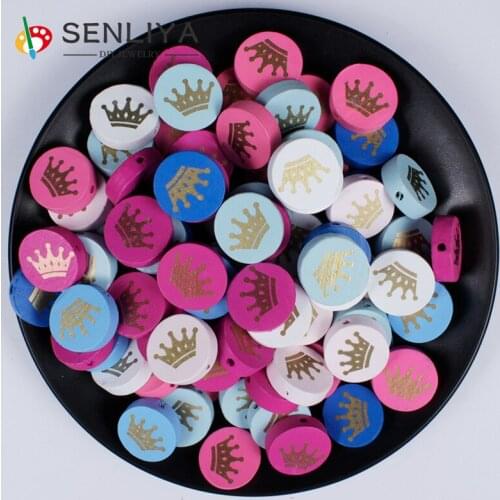 20/40 Pcs/Lot Mixed Color Wooden Beads Crown Pattern 20mm Wood Beads For Making Jewelry DIY Toys Pacifier Clip Wholesale