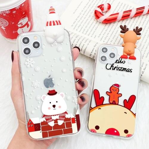 Lovely Christmas 3D Doll Deer Phone Case For iPhone 11 11Pro 12 Pro Mini X XR XS Max 5 5s SE 2 2020 6 6S 7 8 Plus TPU Back Cover