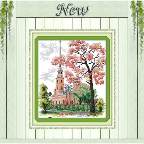 The village church scenery diy decor painting counted print on canvas DMC 11CT 14CT kits Cross Stitch embroidery needlework Sets