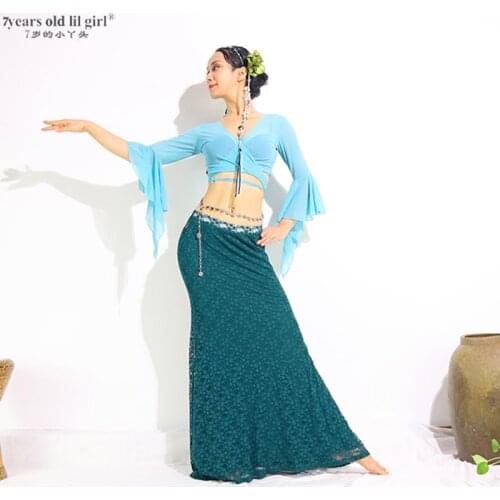 Women Belly Dance Lace Skirt Female Egypt Indian Oriental Professional Performance Competition Practice Sexy Wear DVV01-05