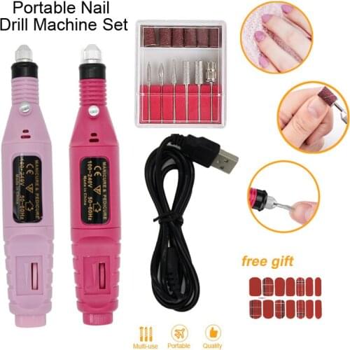 1 Set Electric Nail Drill Machine Portable Manicure Pedicure Tool Nail Gel Polish Remover and Exfoliating Scrup w/ USB Charger