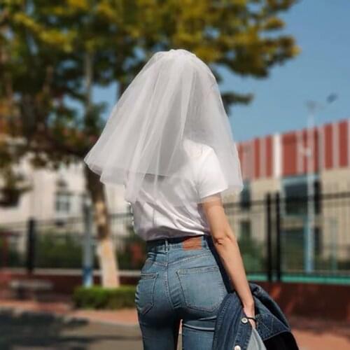 Shoulder Length Wedding Bridal Veil With Comb Two Layers Soft Tulle Blusher Headwear Off White Wedding Accessory For Bride V111