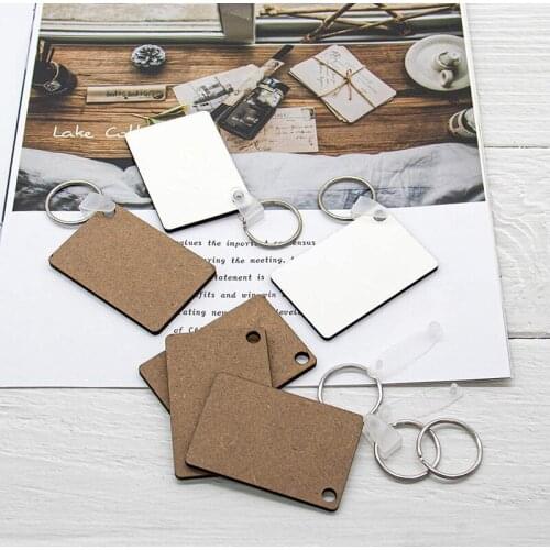 Hot Sale 30Pcs Wooden Hardboard Keychains Blank Rectangle MDF Keychains Sublimation Heat Transfer Keychains Kit Jewelry Making