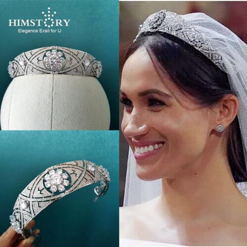 HIMSTORY Luxury Full CZ Meghan Princess Wedding Bridal Tiara Crown Women Rhinestones Diadem Hair Accessories Jewelry