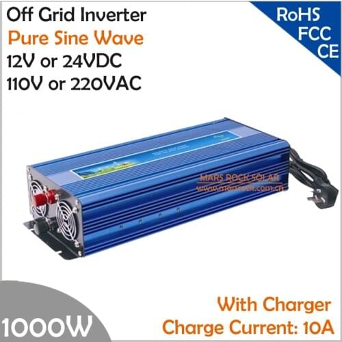 1000W Off Grid Inverter with Charger, Surge Power 2000W DC12V/24V AC110V/220V Pure Sine Wave Power Inverter with charge function