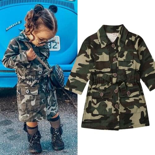 Toddler Baby Girl Long Sleeve Camouflage Trench Coat Jacket Coat Outwear Long Sleeve Warm Fashion Children Clothes Tops
