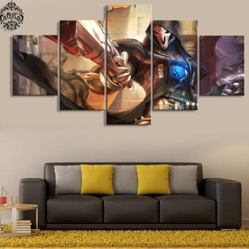 Canvas Painting Wall Art Printed 5 Panel Game Poster Overwatch Reaper Home Decor For Living Room Pictures Modern Artwork Cuadros