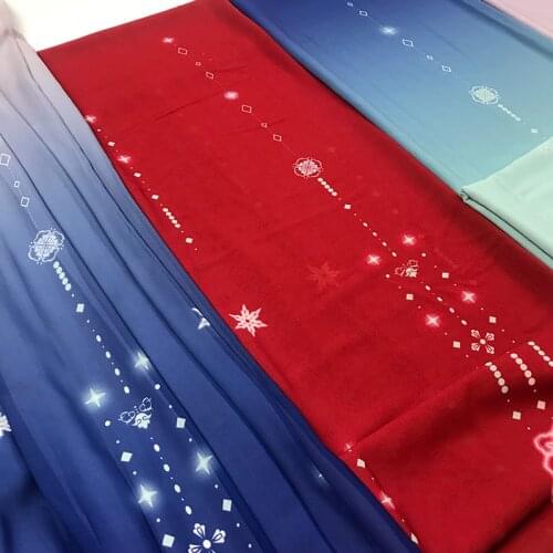 Chinese stlye landscape painting blue star 50D Chiffon Printed HANFU fabric for DIY dress 1order=1pc(size:100x150cm)