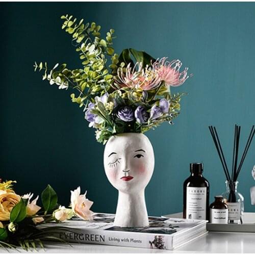 Nordic Minimalist Literary Hand-painted Abstract Vase Human Face Creative Plastic Vase Display Home Craft Room Decor Flower Vase