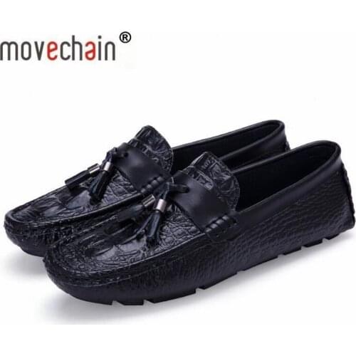Movechain Fashion Mens Driving Moccasins Mens Crocodile Grain Leather Casual Tassels Loafers Shoes Man Party Wedding Flats