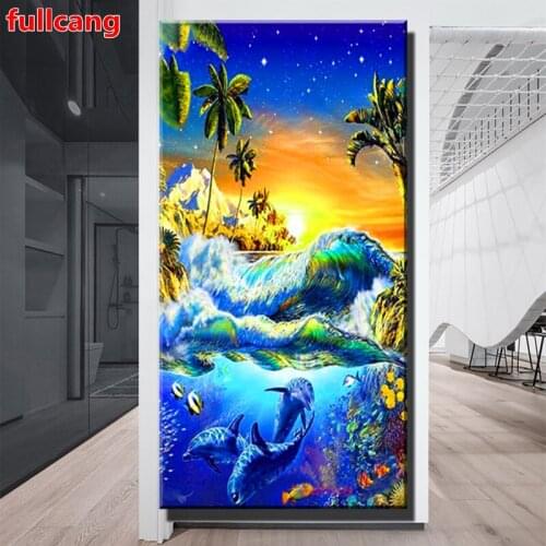 Big Size Sunset Sea Dolphins mosaic 5d diy diamond painting cross stitch full square round rhinestone embroidery kits JX2465