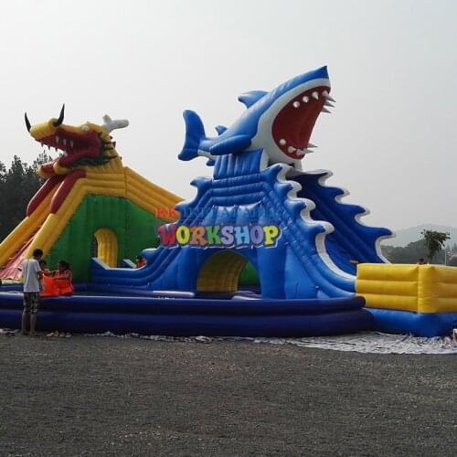 Outdoor Mobile Anime Featured Funtastic Funcity Dragon&Shark Inflatable water Park For Summer Holidays