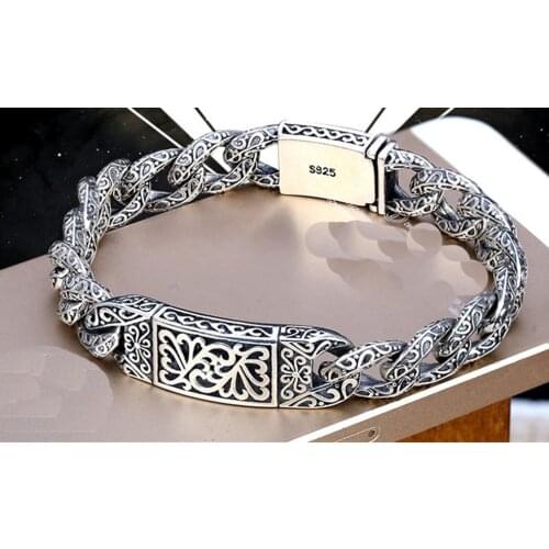Real 925 Sterling Silver mens Thai Pattern Whip Link chain bangle Bracelet jewelry gift A5660