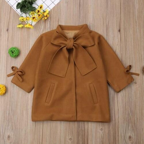 New Winter Autumn Toddler Kids Baby Girls Coat Warm Wool Bowknot Trench Coat Overcoat Girls Kids Long Sleeve Outwear Jacket