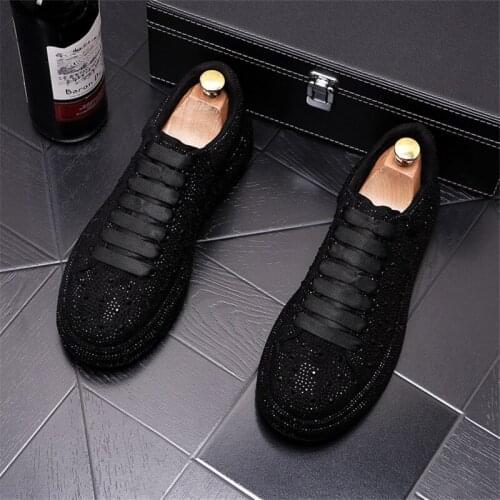 New Style Fashion Rhinestone Prom Wedding Shoes Luxury Designer Sneakers Men Punk Hip Hop Platform Casual Loafers S129