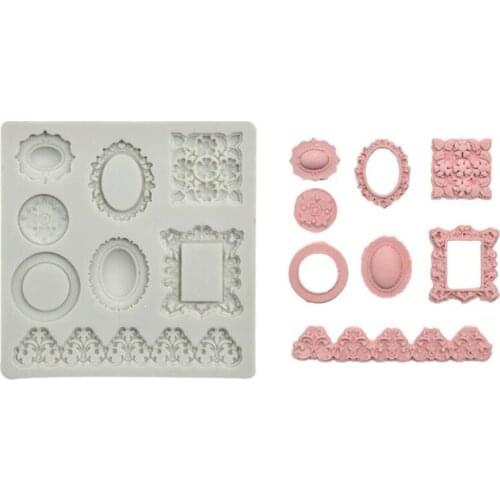DIY Mirror Fondant Cake Decorating Tools Frame Cupcake Chocolate Wedding Cake Border Silicone Molds Kitchen Baking Moulds