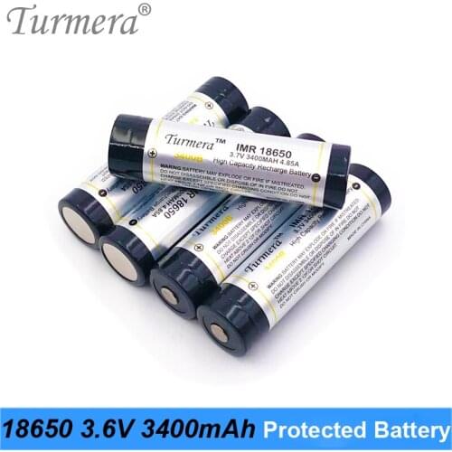 Turmera 18650 3400mAh NCR18650B 3.7V Protected Rechargeable Lithium Battery 2MOS BMS for 18650 Flashlight and Headlamp 5Pieces O