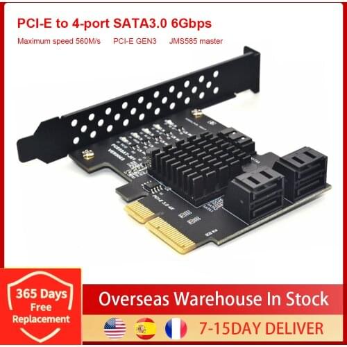 PCI-E 4X GEN3 to SATA 3.0 Expansion Card 5 Port Full Speed 6G Transfer Expansion IPFS Hard Disk JMS585 For Win7 / 8 / 10 / Linux