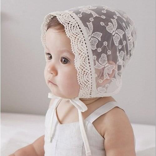 0-12 Months Princess Style Baby Girl Hats Children Girls Lace Cotton Hat Caps Baby Photo Props Hats for Birthday Party Beige