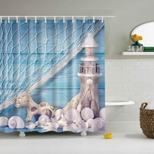 New ocean beach shell 3d bath shower curtains decor waterproof polyester fabric washable bathroom shower curtain set with hooks