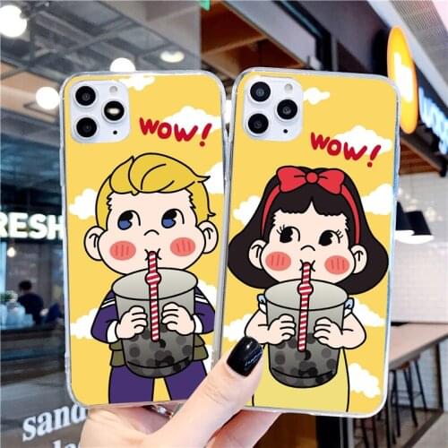 Cute Cartoon Peko silicone Phone Case For iPhone 11pro 12pro MAX XS MAX 11 Pro SE 2020 X XR 8 7 6 Plus Milk Tea Girl Soft Cover