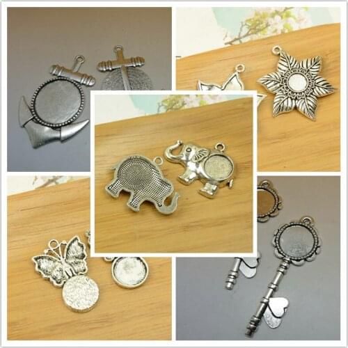 Elephant/heart/anchor/butterfly/flower/tree shape alloy bottom bracket cabochon/photo base DIY jewelry making antique silver