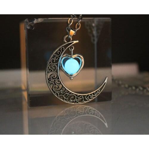 Glowing moon necklace love heart GLOW in the DARK Pendants & Necklaces women girls gift Moon, sun