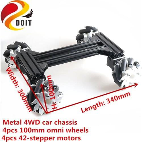 SZDOIT 100mm Omnidirectional Mecanum Wheel Metal 4WD Large Robot Tank Car Chassis Kit 42 Stepper Motor Heavy load DIY Education