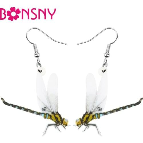 Bonsny Acrylic Charm Dragonfly Earrings Aesthetic Long Insect Animal Dangle Drop Jewelry For Women Kids Trendy Gift Accessories
