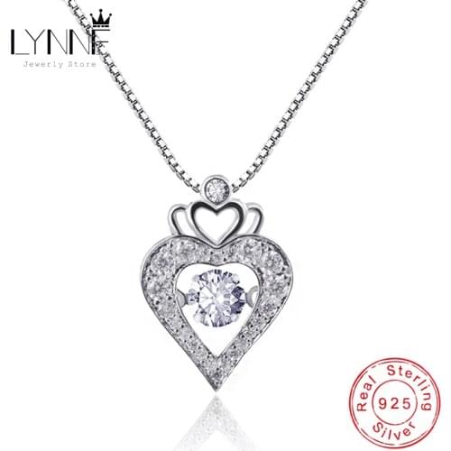 New Fashion Rotatable Dance AAA Zircon Crown Heart Pendant Necklace 925 Sterling Silver Rhinestone Necklaces Women Jewelry Gift