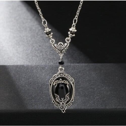 Gothic Vampire Bat Sweater Necklace Framed Bat Cameo Necklaces For Women Halloween Witch Crystal Necklace Gift for Bat Lover
