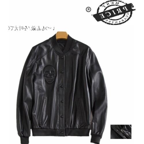 100% Real Leather Jacket Men Streetwear Motorcycle Mens Leather Jacket Natural Sheepskin Coat Male Jacket and Coats aa2a