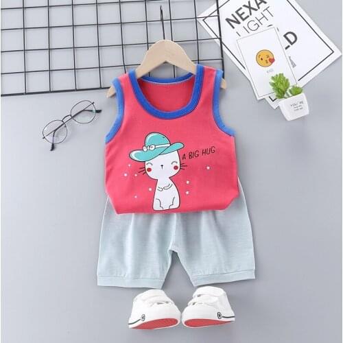 Summer Cute Cartoon 2pcs Kids Baby Boys Girls Cotton Vest Top Short Pants Set Children Pajamas 2pcs Toddler Clothing Sets