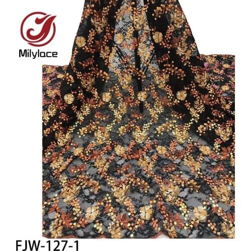 2020 African Net Sequins Lace Tissu High Quality French Tulle Lace Wedding Nigeria Fabric 5 Yards FJW-127
