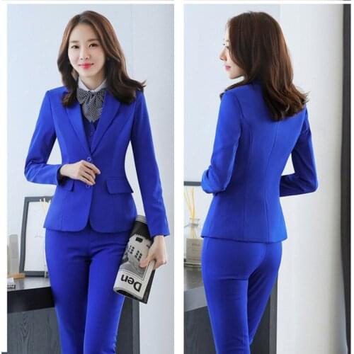 2021 New 3 Pieces Set Women Pant Suits Office Lady Business Work Uniforms Blazer Jacket Waistcoat Trousers Suit Autumn Plus Size