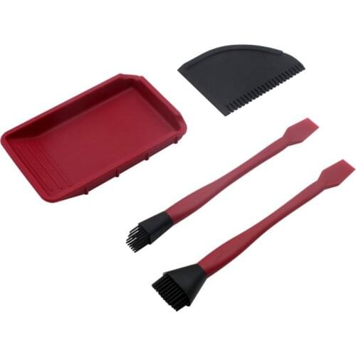 4pcs Silicone Woodworking Glue Tools Kit with Wide Brush Narrow Brush Flat Scraper Glue Tray Wood Gluing Applicator Set