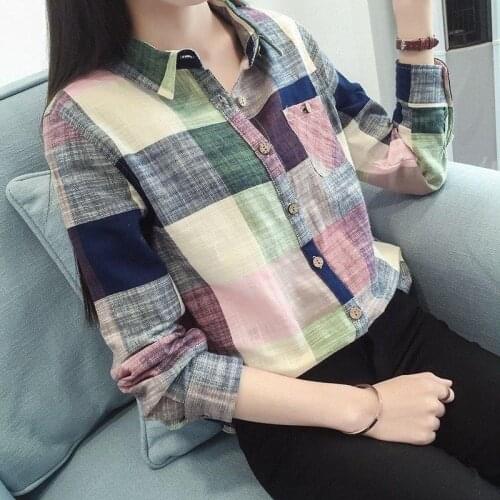 Blouse Women Plaid Shirt for Women Spring Autumn Loose Long Sleeve Shirt POLO Blusas Mujer De Moda