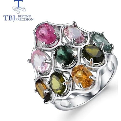 Multi-color tourmaline big rings 925 sterling silver with natural gemstone fine jewelry for woman anniversary or daily wear