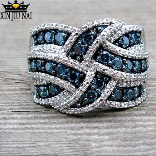 Modyle Full Blue Crystal Big Wedding Rings For Women Romantic Ring Bague Femme Silver-Color Ring Female Jewelry Dropship