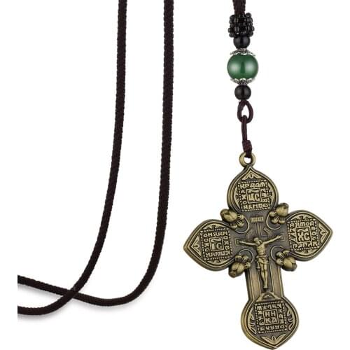Large Russian Eastern Orthodox Cross Pendant Religious Crucifix Resurrection of Jesus Christ Necklaces Church Prayer Jewelry
