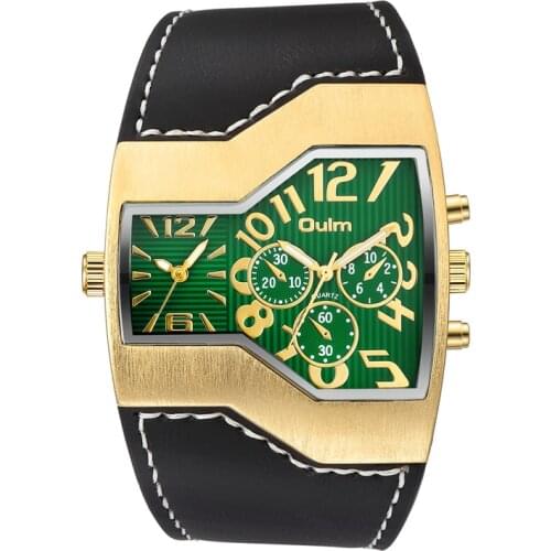 Oulm Sport Mens Watches Unique Design Two Time Zone Male Quartz Wristwatch Luxury Brand Leather Watch relogio masculino