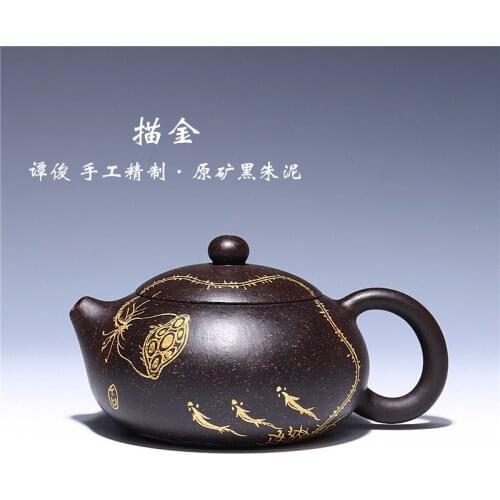 Yixing teapot all hand-genuine Xi shi teapot raw materials black Zhu mud painted teapot tea set