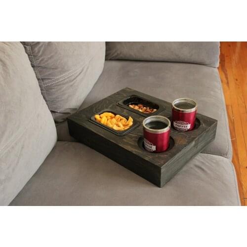 Black Decorative Keyiflik Cookie And Drink Compartment Wooden Tray