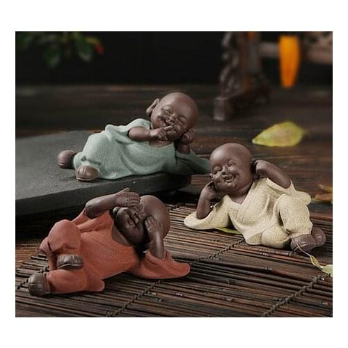 2020 Marvellous ART # 3P Spiritual realm OFFICE home Buddhism Buddha CHAN DAO Little Monk sand-fired kiln porcelain pottery ART
