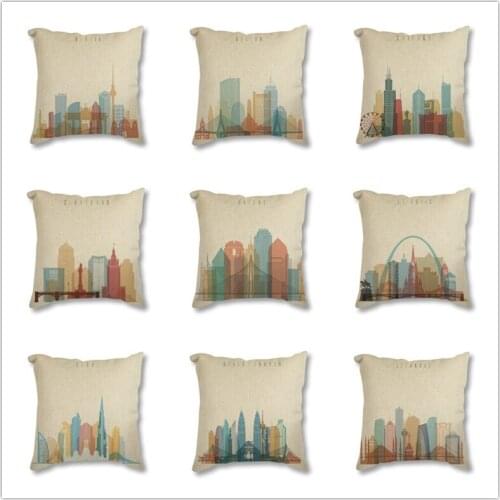 Decorative Cushion Cover Modern Abstract World City Paris London Prints Vintage Retro Square Pillowcase Throw Pillow Case 45x45